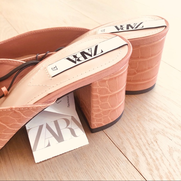 NWT Zara Light Pink Animal Print Mid-Heel Mules - Picture 9 of 11